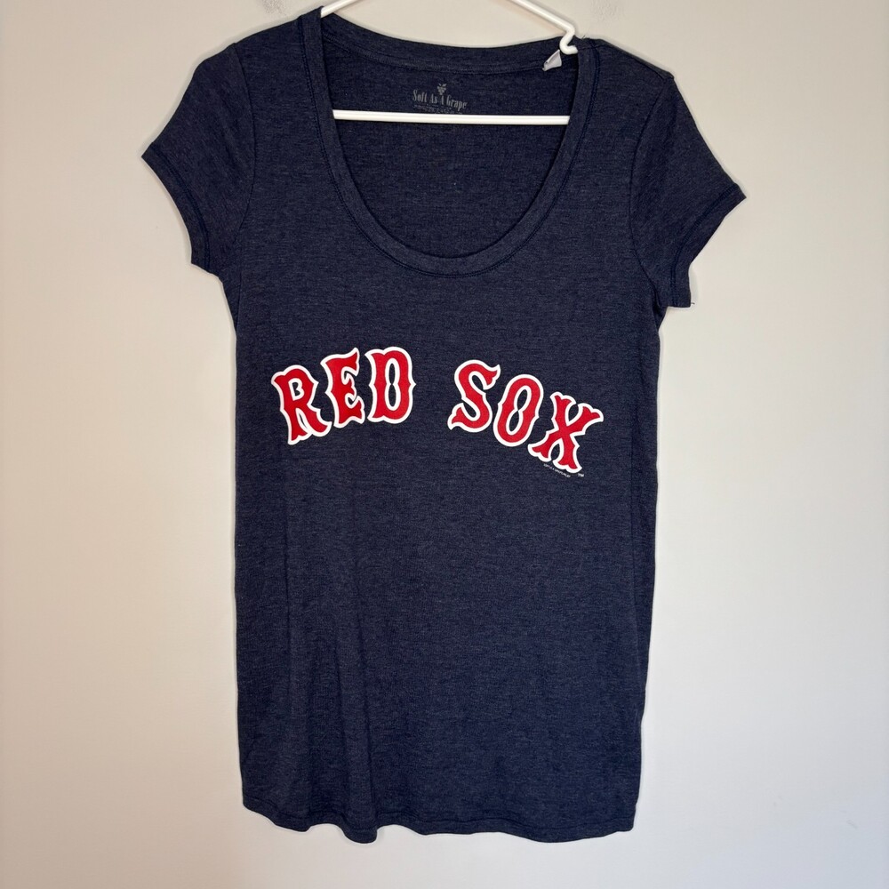 BOSTON RED SOX Womens M Short Sleeve Scoop Neck Tee Blue MLB Cotton Poly Blend